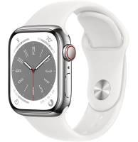 Apple Watch Series 8 GPS + Cellular 41mm Silver S. Steel Case  w. White S. Band