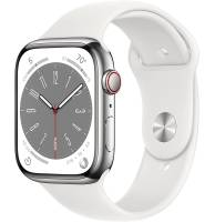 Apple Watch Series 8 GPS + Cellular 45mm Silver S. Steel Case  w. White S. Band