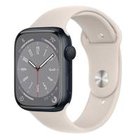 Apple Watch Series 8 GPS 45mm Midnight Aluminum Case w. Starlight Sport Band M/L